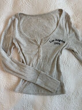 Hollister Grey Ribbed Long Sleeve Henley